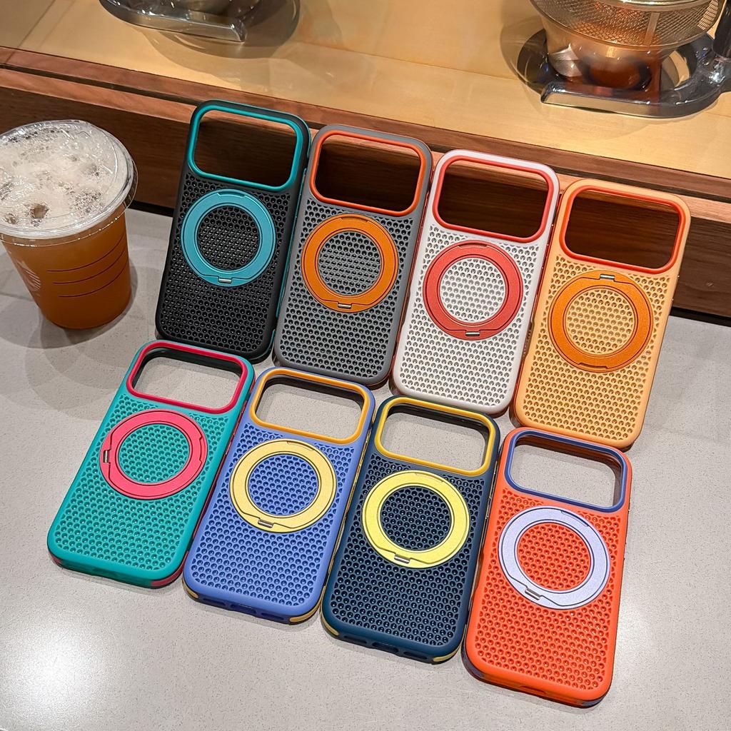 Dissipation Heat Rotatable Holder Magnetic Bumper Case For iPhone 18 17 Pro Max 16 15 14 13 For Magsafe Hit Color Cover Shell
