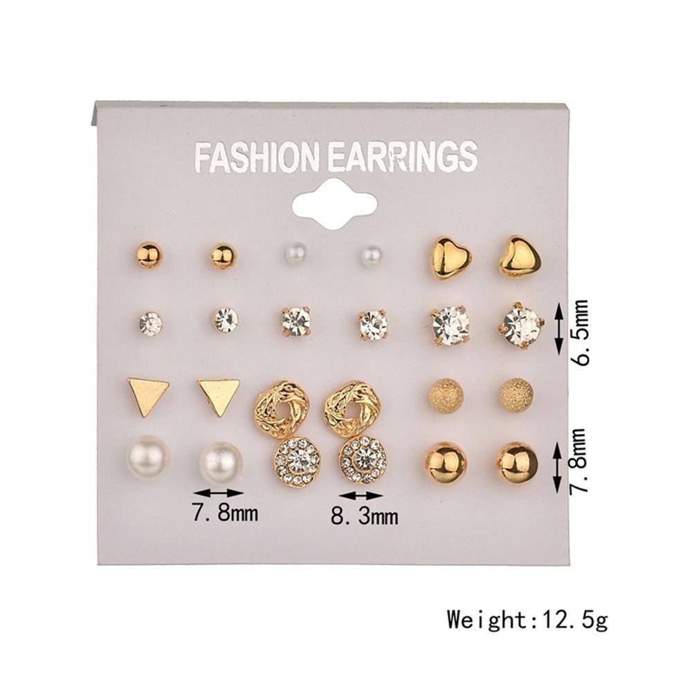 12 Pairs Minimalist Jewelry Gift Hoop Ring Earrings Set Ear Stud Pearl Zircon