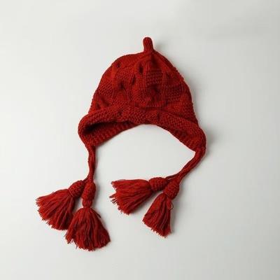 Fashion Windproof Knitted Wool Hat Tassel Lace-Up Design Ear Protection Cap Pullover Hat 3-9 Years For Kids Good Gift