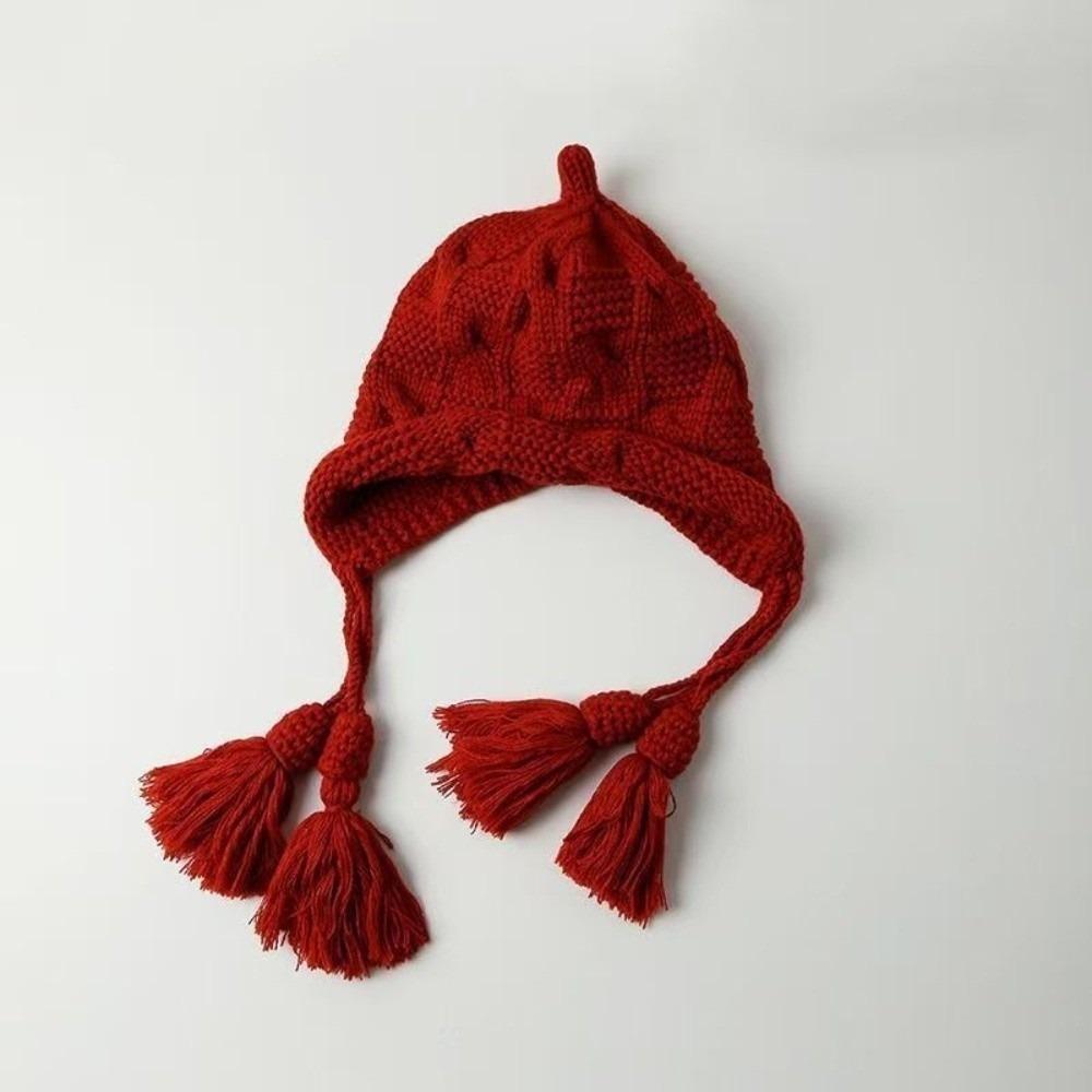 Windproof Knitted Wool Hat Tassel Warm Headgear Fashion Ear Protection Cap  Winter
