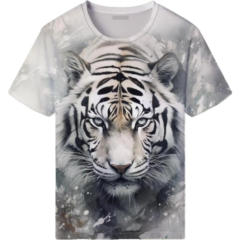 Men's Novelity Tiger Graphic T-Shirts White Tiger 3D Print Summer Short Sleeve Tee T-Shirt