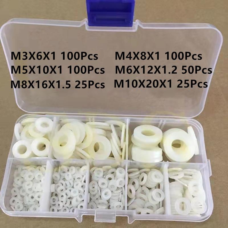 220/400Pcs M3 M4 M5 M6 M8 M10 M12 Plastic Nylon Flat Washer Plane Spacer Insulaton Gaskte Washer Nylon Gasket Ring Kit