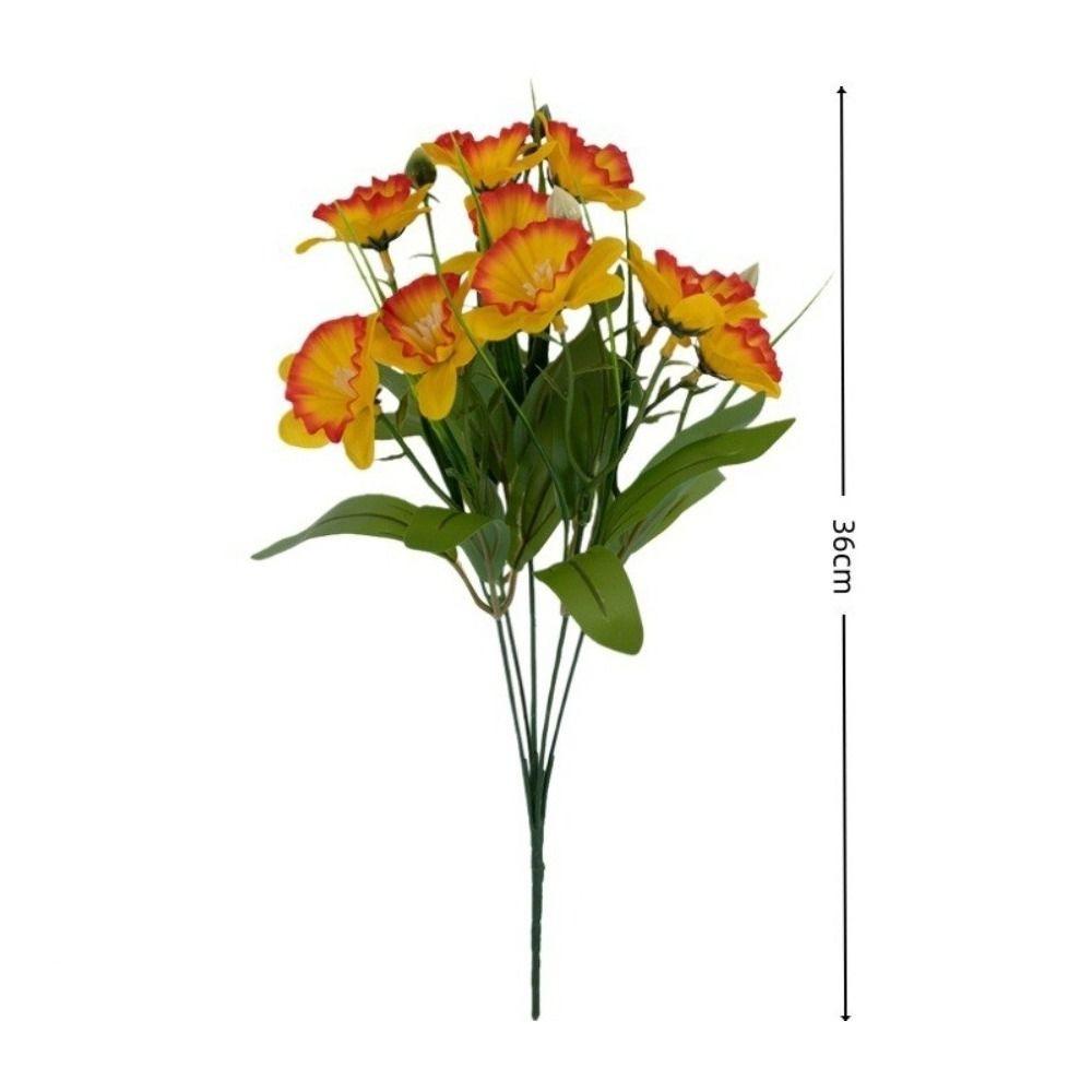 Silk Flower Artificial Daffodil Bouquet Multiple Heads 36cm Simulation Plants Leaves Bridal Bouquets Real Touch Plants