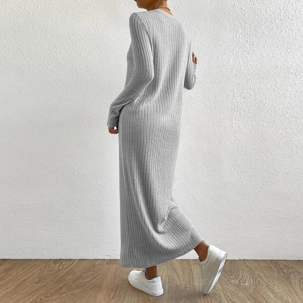 Damen Langarmkleid Herbst Freizeit T-Shirt Lockere Passform Plissiertes Vorderteil Kleider mit Taschen