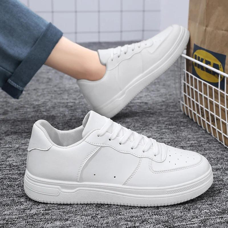 Men Outdoor Leather Shoes Flat Classic Black Sports Shoes Lace Up Skateboard Board Shoe Walking White Leisure Running Sneakers