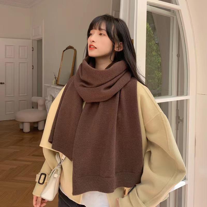 

Women s Korean Style Versatile Long Solid Color Scarf - Dual-Sided, Thick & Warm for Autumn/Winter кофейный