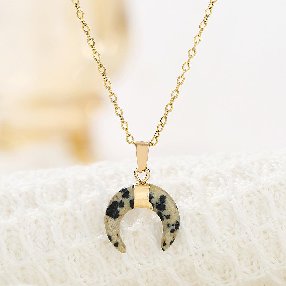 1pc Natural Stone Lapis Lazuli Black Agate Crescent Moon Pendants Golden Plated Women Jewelry Necklaces