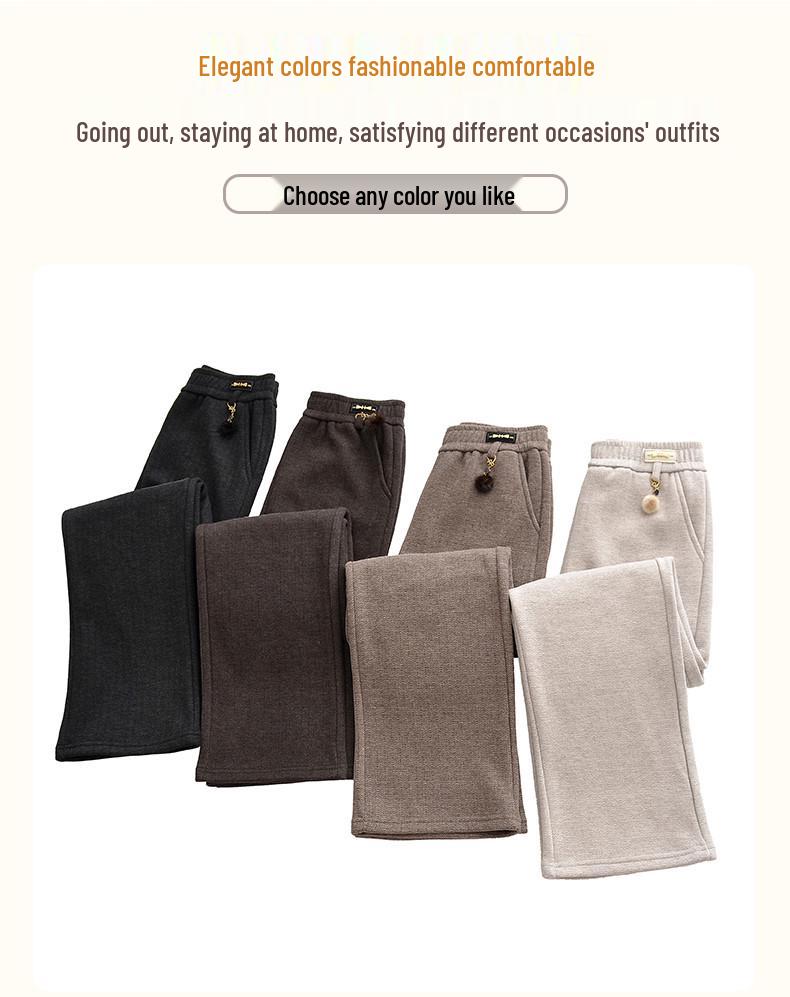 Mid-aged and Elderly Women's Fleece-Lined Straight Leg Pants - Elastic Waist, Autumn/Winter Casual Wear