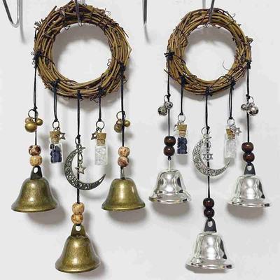 Campanas de bruja, colgadores de puerta de protección, campanas de viento de bruja, corona hecha a mano, campanas de bruja colgantes, campanas de viento mágicas Wiccan para puerta de casa