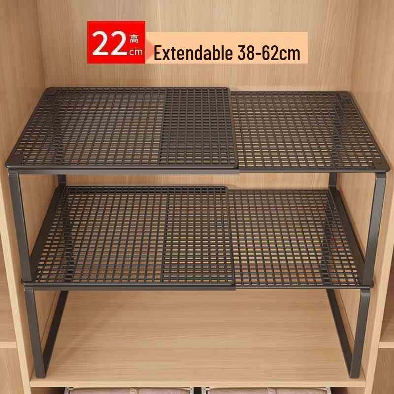Expandable Wardrobe and Kitchen Organizer: Layered Shelves, Closet Dividers, Shoe Rack, and Gadget Storage