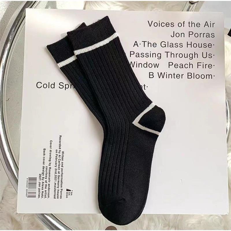 Autumn and Winter Striped Pure Cotton Socks, Summer Women's Trendy Socks, R Black and White Embroidered Academy Windblown Women's Socks