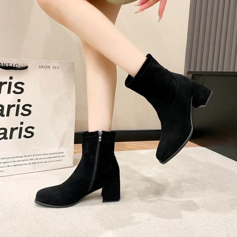 Mode Damen Schuhe Hohe Qualität Seitlicher Reißverschluss Gothic Damenstiefel Mode Runde Zehe Büro und Karriere Neu Übergröße Einfarbig Stiefeletten