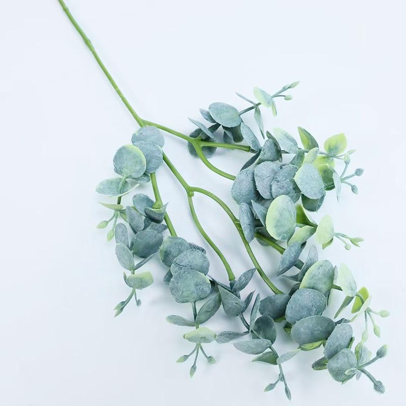 Single 3 Prong Pointed Eucalyptus Leaf Home Interior Decoration Flower Arrangement Simulation Plastic Wedding Money