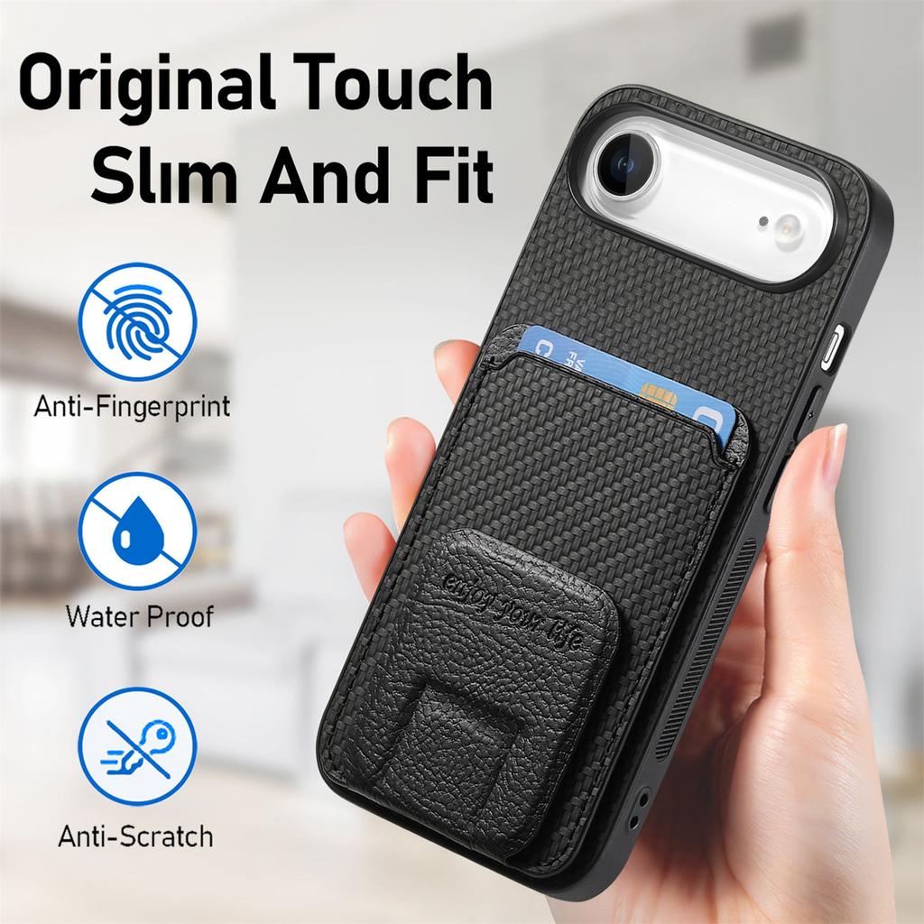 For iPhone Air Case Card Holder Carbon Fiber Texture Leather Coated TPU Phone Cover