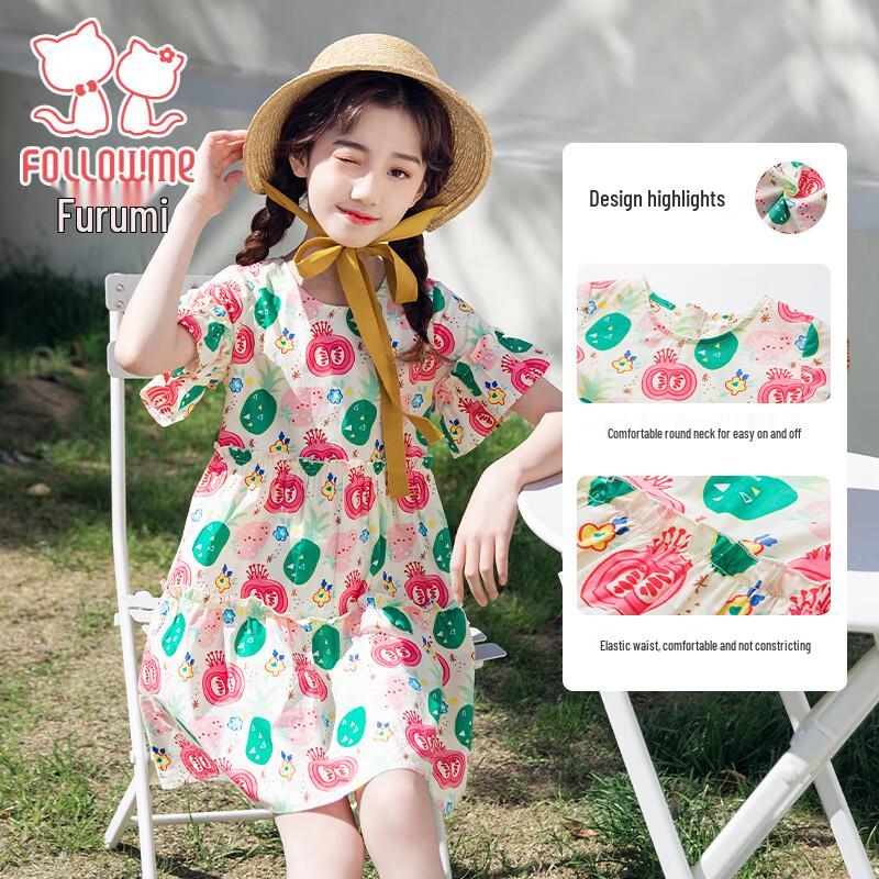 

Летнее хлопковое платье с принтом для девочек Fuloumi, милое, в стиле принцессы 165