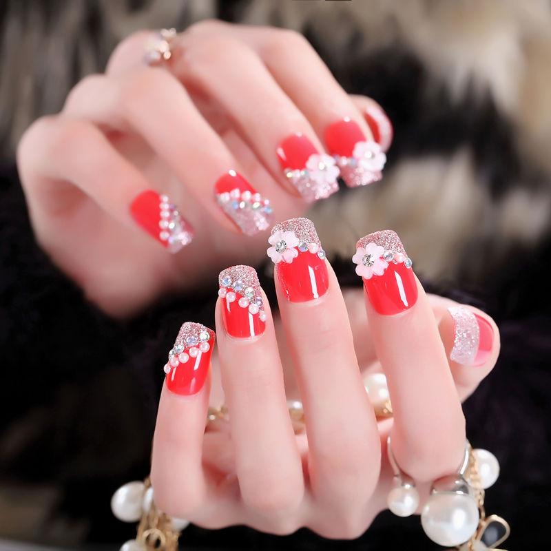 

Yuduo Removable Red Pearl Bridal Nail Art Patches - False Nails