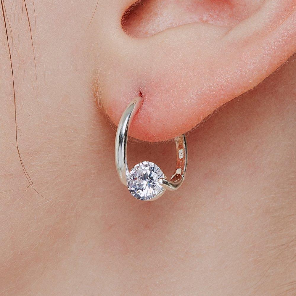 14kgf Cross Cubic One-Touch Earrings (925 Silver) Cser0016
