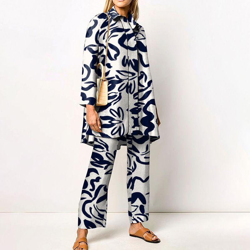 Autumn Creative Print Two-Piece Set Fall Fashion Print Casual Long-Sleeve Suit