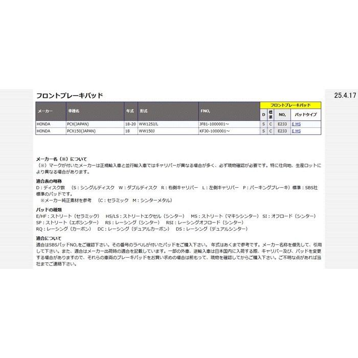 KITACO SBS Brake Pads Street 233MS PCX125, PCX150 777-0233022