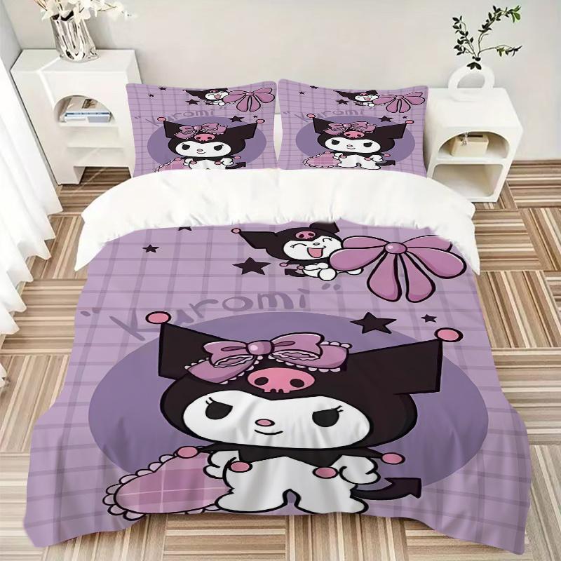 3pcs Kuromi's Whimsical Adventure Bedding Set Includes 1 Quilt Cover and 2 Pillowcases, Comfortable Bedding with Stylish Design for Bedroom S059
