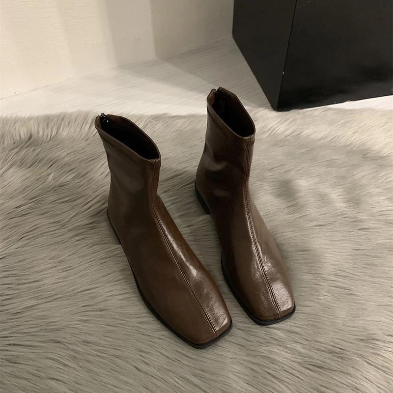 

2025 Spring Autumn Women Modern Ankle Boots Fashion Square Toe Short Booties Ladies Casual Low Heel Shoes 35