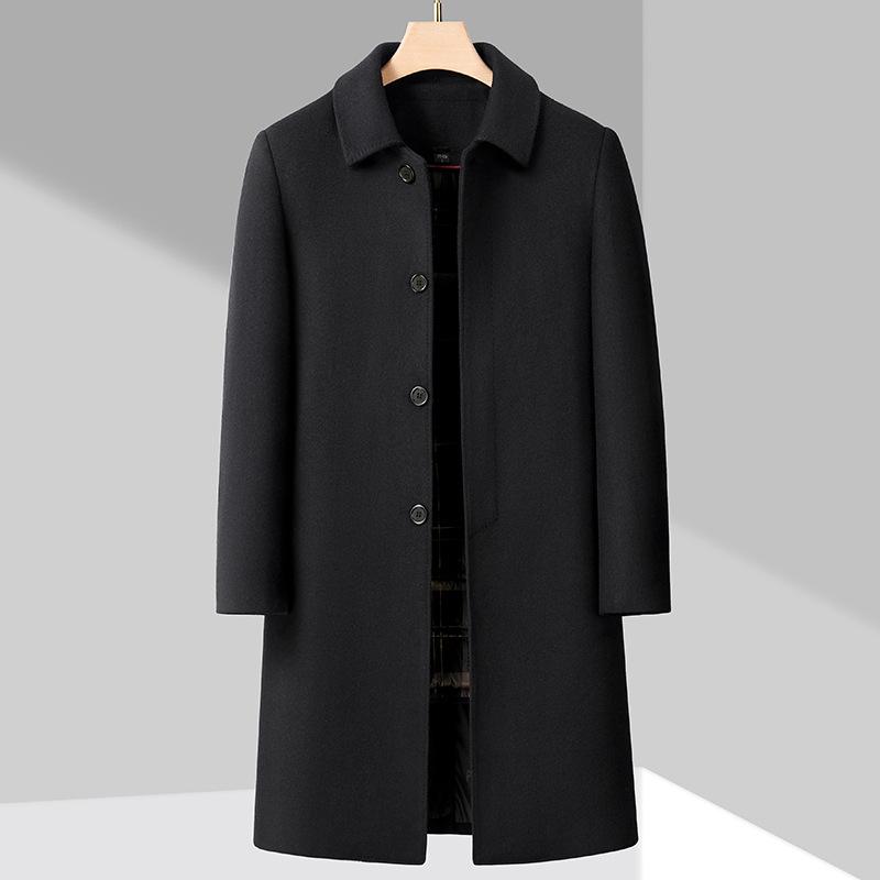 Middle-aged Wool Coat Men's Mid-length 90 Duck Down Autumn and Winter Sleeve Removable Tweed Coat Down Jacket