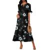 Ladies Casual Fashion Temperament Elegant Waist Patchwork Print Long Dress