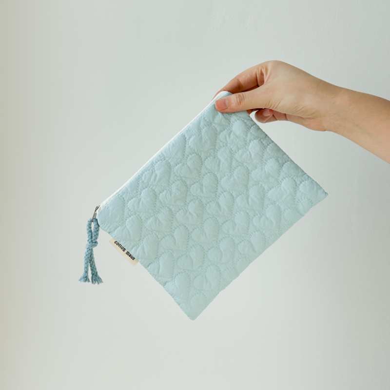 

Quilting Embroidery Bow-shaped Cosmetic Bag, Portable Wallet, Stationery Bag, Large-capacity Multi-functional Pen Bag Sky blue heart