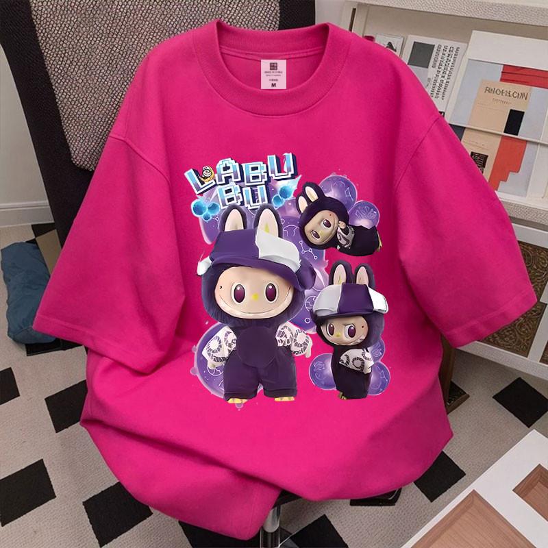 

LABUBU Женская футболка с принтом, летняя, свободного кроя, блузка, футболка с коротким рукавом, большого размера, повседневная одежда XL