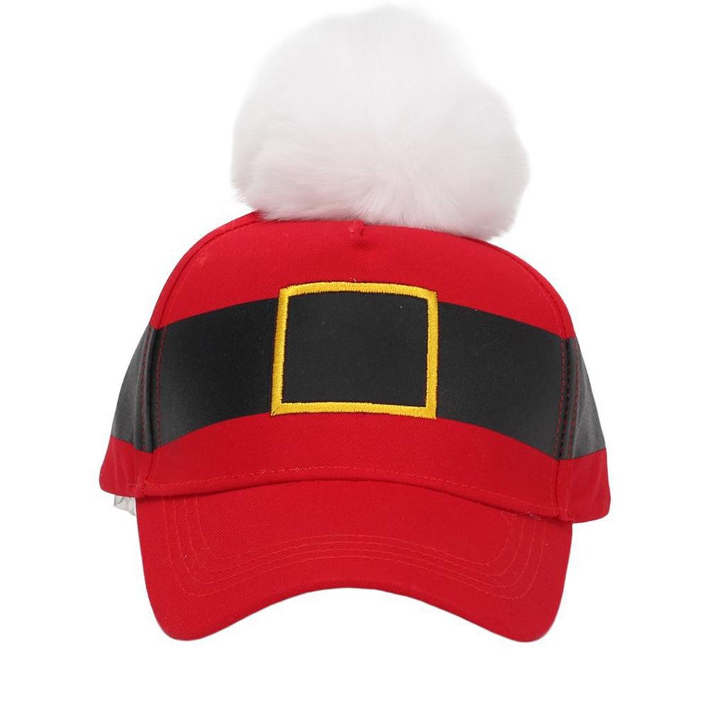 Christmas Baseball Cap Red Adjustable Baseball Cap With Furry Ball