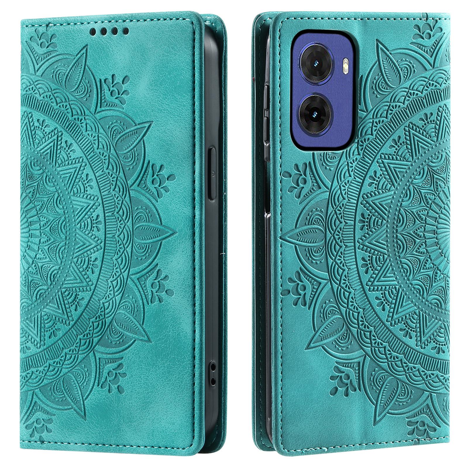 

Style-010 For Motorola Moto G05 4G Case Magnetic Closing Leather Phone Cover Pattern Imprinted Mint Green