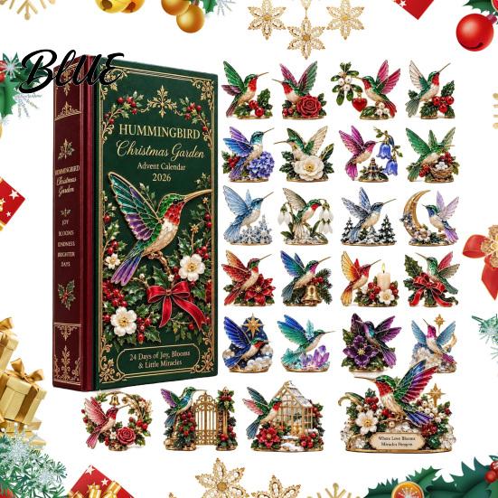 24 Day Advent 2D Acrylic Calendar 24-Day Christmas Garden Calendar Hummingbird Countdown with Decorations Bird