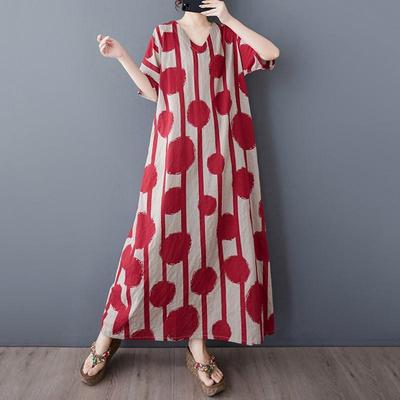 Kurzarm Übergröße Baumwolle Vintage Punkt Neu in Kleider für Frauen lässig locker langes Sommerkleid
