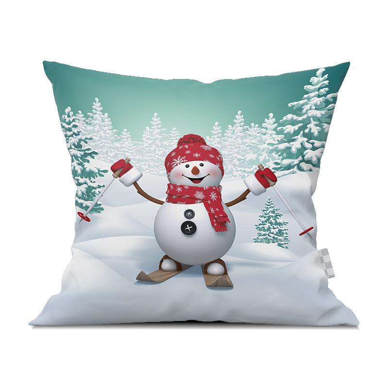 Cute Cartoon Snowman Santa Claus Printed Pattern Cushion Cover for Home Living Room Sofa Bedroom Decoration Pillowcase