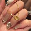 Luxury Iced Double Ring Pendant Necklace For Women Gold-Plated CNC Sparkling Collarbone Chain Trendy Fashion Jewelry