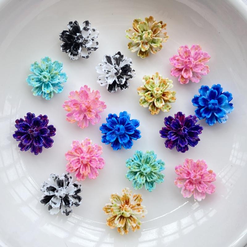 50Pcs New Cute Resin Mini Colorful Flowers Series Flat Back Manicure Parts Embellishments For Hair Bows Accessorie