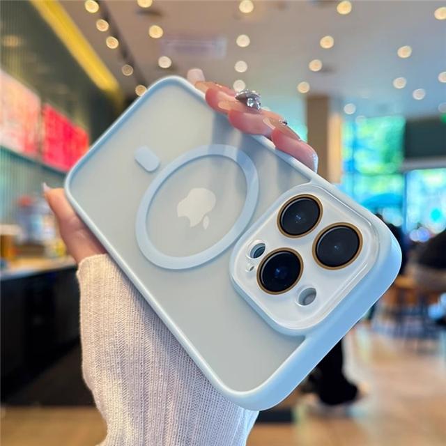 For iPhone 16 Pro Max Luxury Lens Glass Magsafe Magnetic Phone Case For iPhone 13 14 15 Plus Matte Translucent Protective Cover