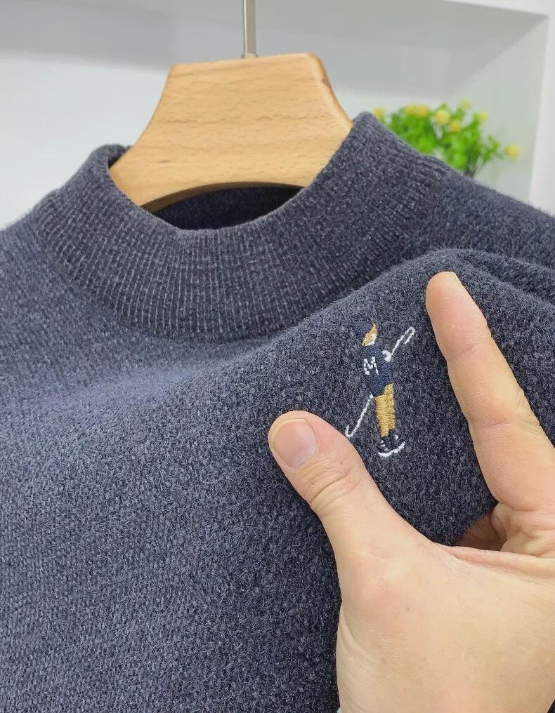 Men's Chenille Half Turtleneck Sweater - Winter Warmth with Plus Velvet Layer