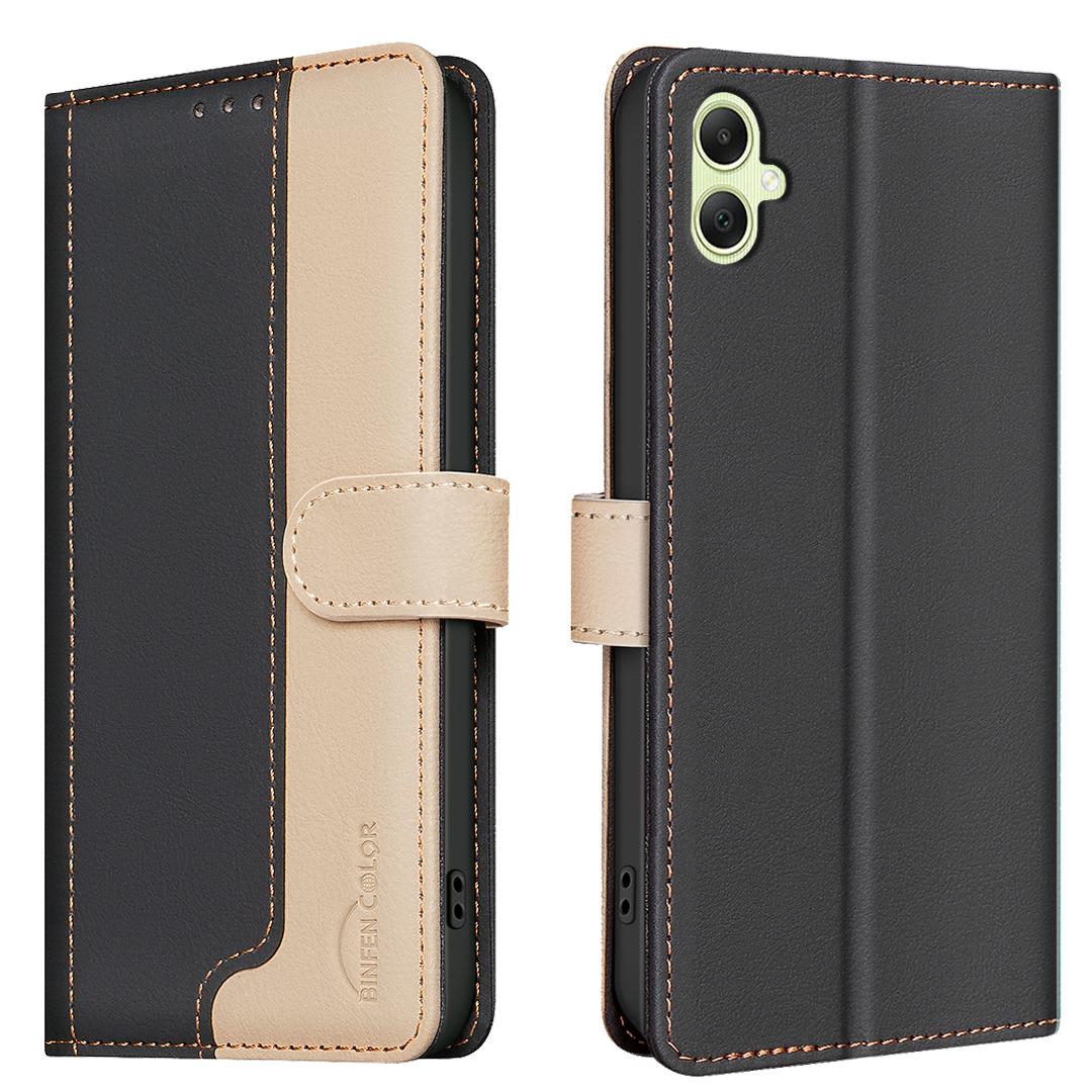 

BINFEN COLOR BF33 For Samsung Galaxy F06 5G/M06 5G Leather Case Splicing Color RFID Blocking Wallet Stand Phone Cover Black