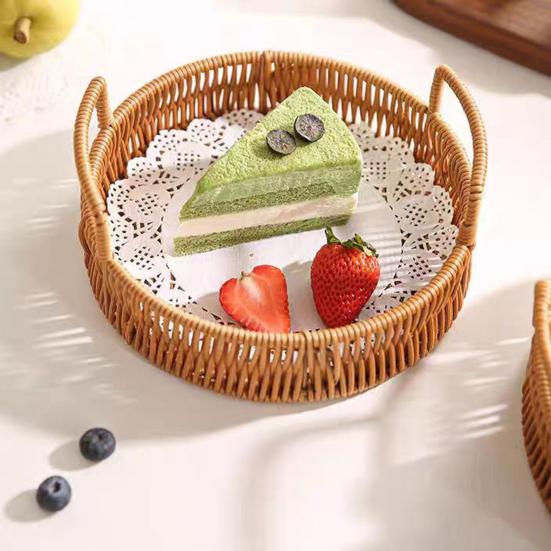 Imitation Rattan Fruit Basket, Round Rattan Tray, Steamed Bread Basket, Food Storage Basket, Eco-Friendly Kitchen Organizer, Farmhouse Home Decor