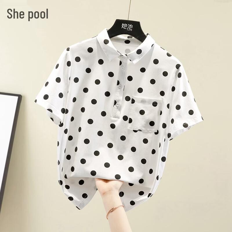 Women s Loose Fit Polka Dot Polo T-Shirt XL
