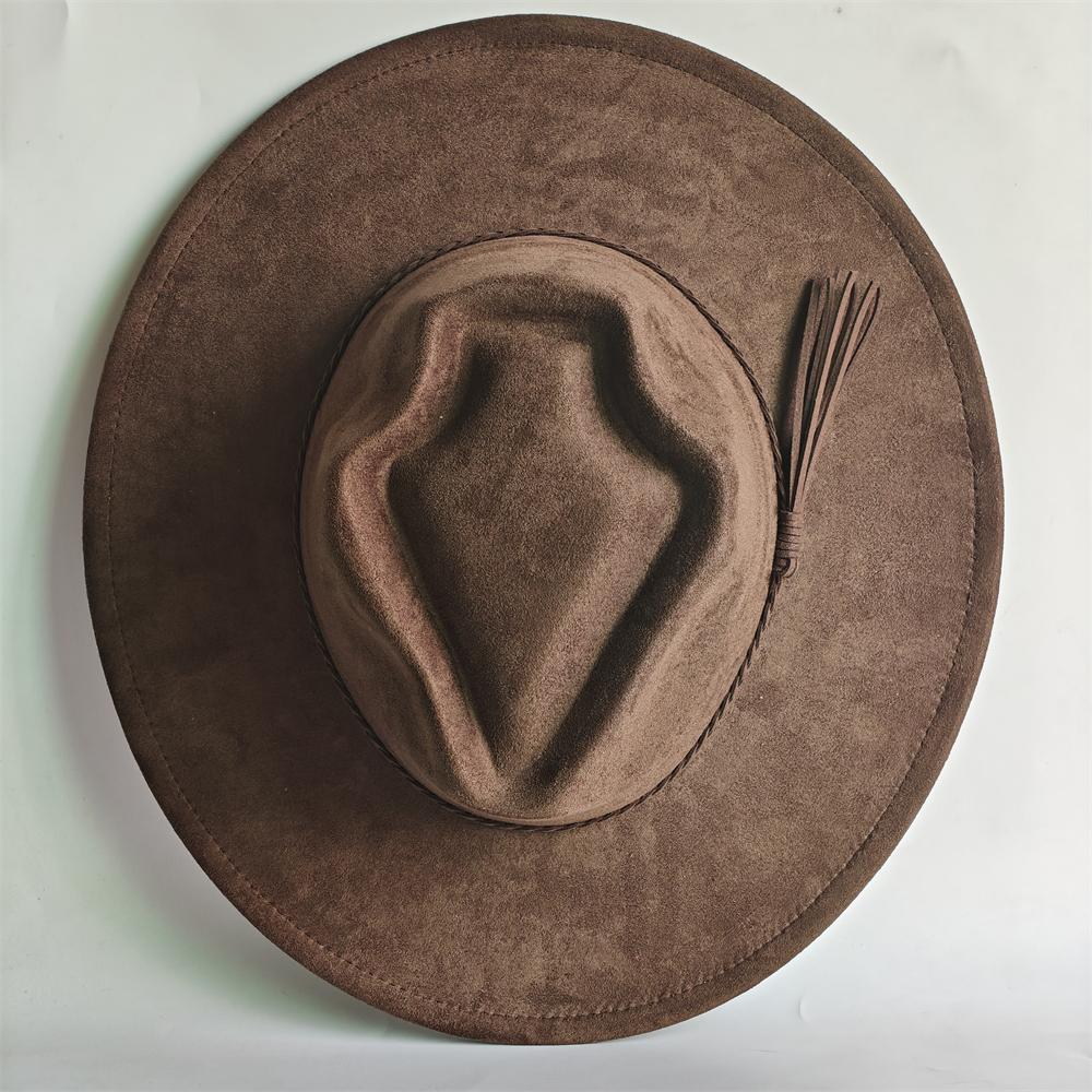Retro Arrow Top Vegan Suede Hat 9Cm Wide Brim Fedora Hat For Women Men Bohemian Style Panama Hat Rancher Hat