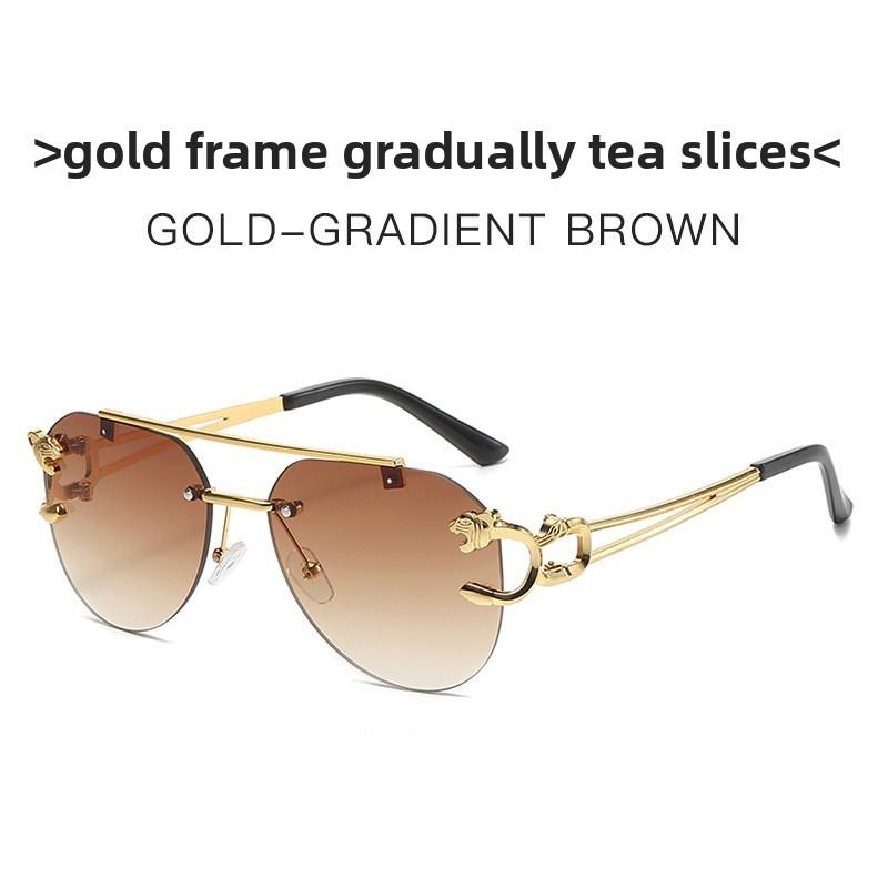 Leopard Style Frameless Sunglasses With Blue Pc Lenses For Fashion Travel And Outdoor Activities