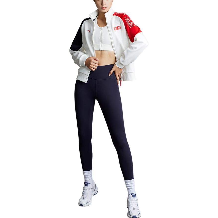 Anta Training Series Solid Color Back Logo Print Elastic Waist Fitness Pants Women Pants Black 162247304-1