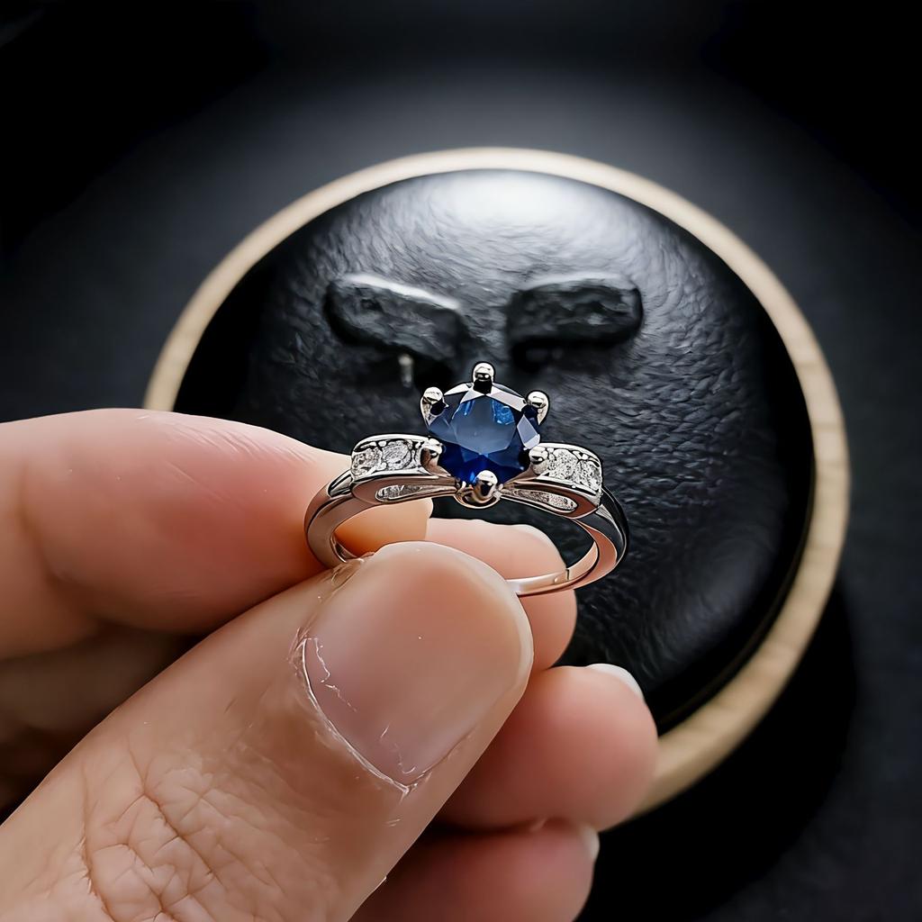 Jewelry Simulation Sapphire Ruby Bow Six-Claw Ring One Carat Emerald Ring Women