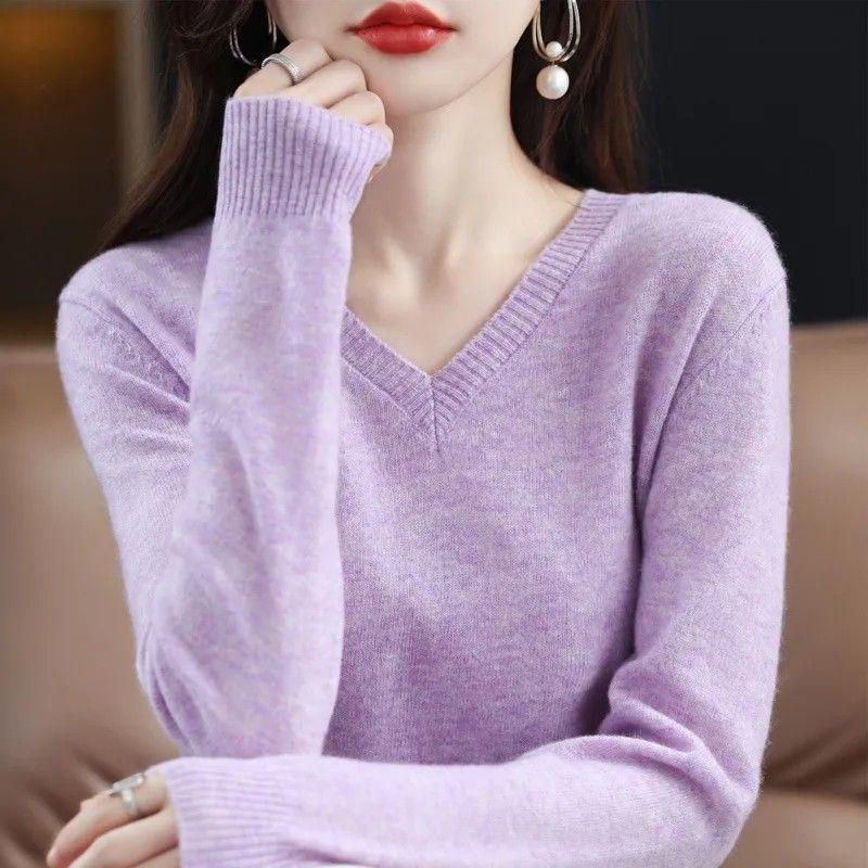 Australian Wool V-Neck Loose Knit Sweater for Women - 2025 Autumn/Winter Collection