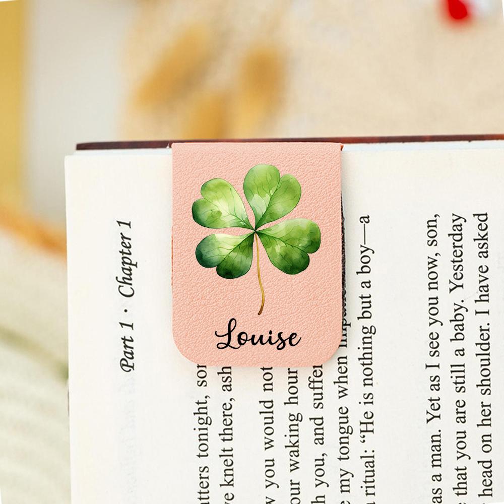 

1pc Lucky Clover UV Print Personalized Name Bookmark For School suppliers Plant Custom Bookmark used for Kids read book SJ45-softpink