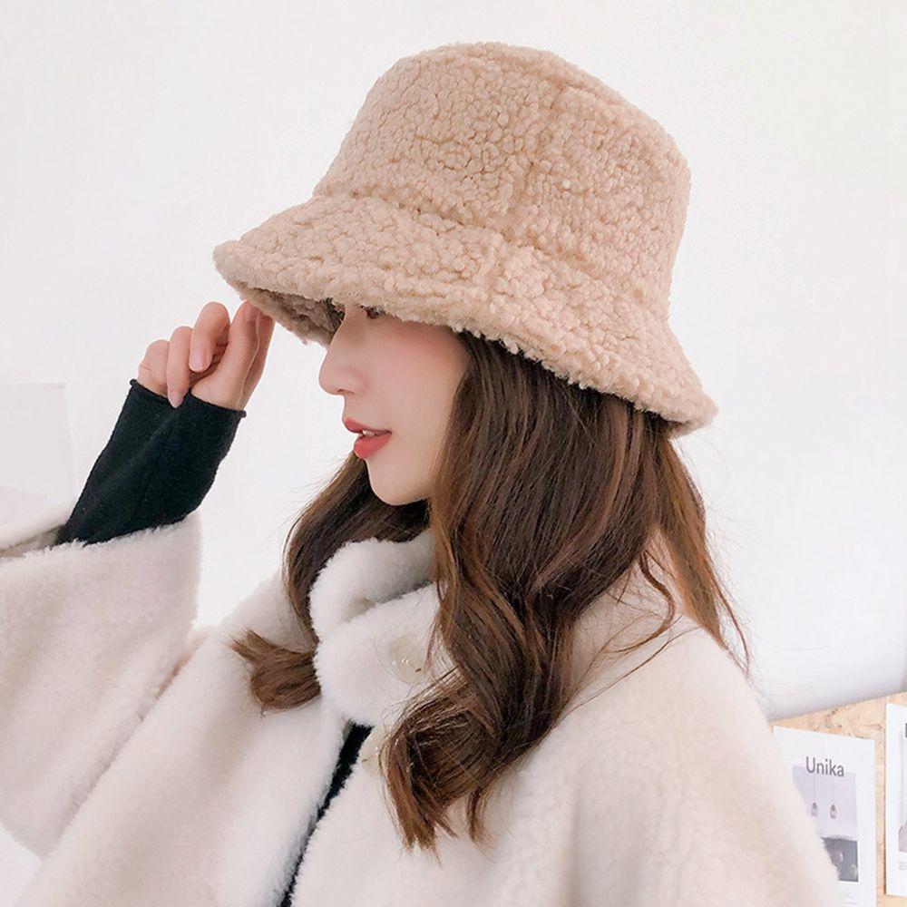 Girl For Women Autumn and Winter Lambwool Bucket Hat Pure Color Caps Korean Style Caps Female Hats