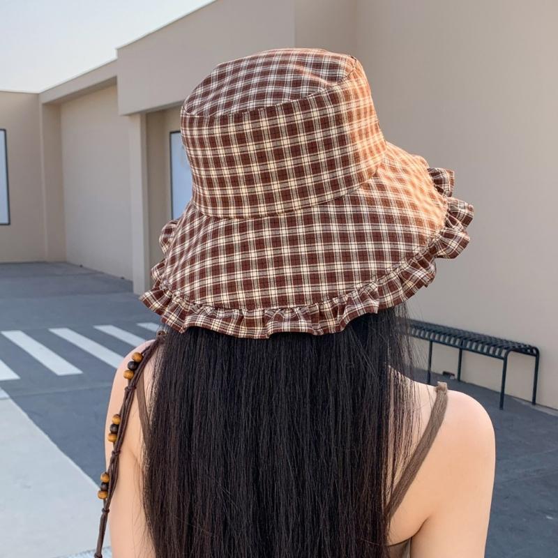 Stylish Unisex Wide Brims Sun Hat With Classical Checkered Pattern Fisherman Hat For Outdoor Activity And Daily Wear