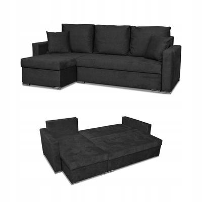 Ecksofa Bella ausklappbar mit Schlaffunktion Ecksofa Family Möbel schwarzer Samt